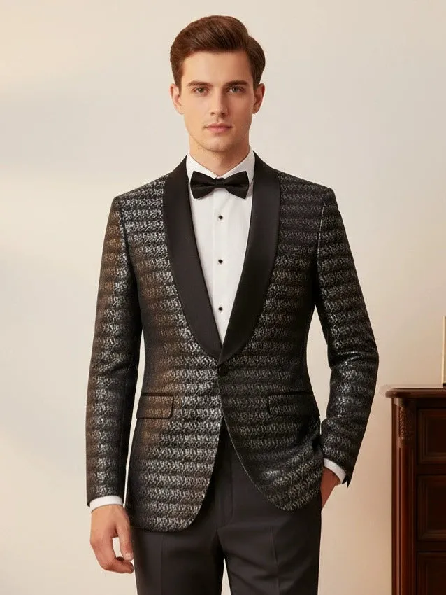 New Men's Plus-size Collar Suit 2 piece Single-row One-button Jacquard suit sold by ChicSew product image thumbnail 3