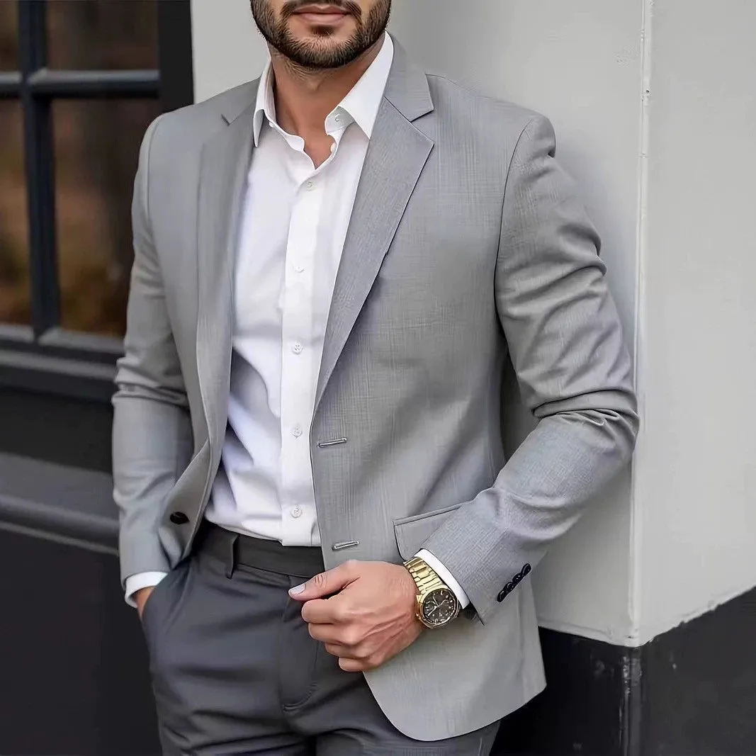 Casual Single-row Button Suit Jacket Men's Slim Suit Jacket Long Sleeves Suit sold by ChicSew