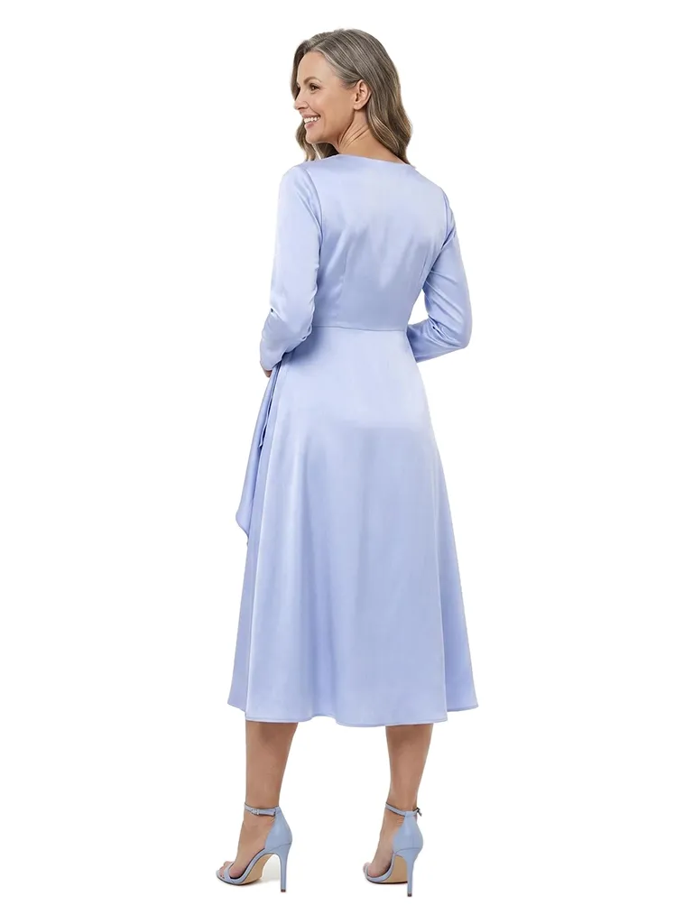 ChicSew Modern Long Sleeves Ruffled Mother Of The Bride Dresses V-Neck Satin A-Line Midi Gown sold by ChicSew product image thumbnail 3