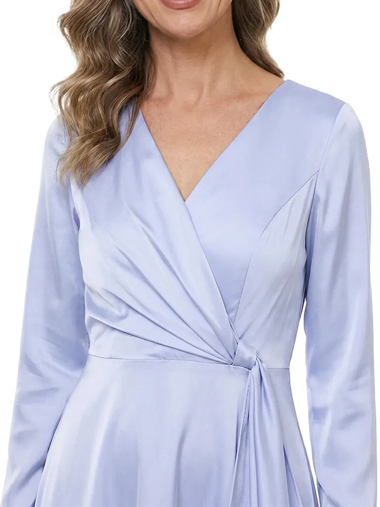 ChicSew Modern Long Sleeves Ruffled Mother Of The Bride Dresses V-Neck Satin A-Line Midi Gown sold by ChicSew product image thumbnail 2