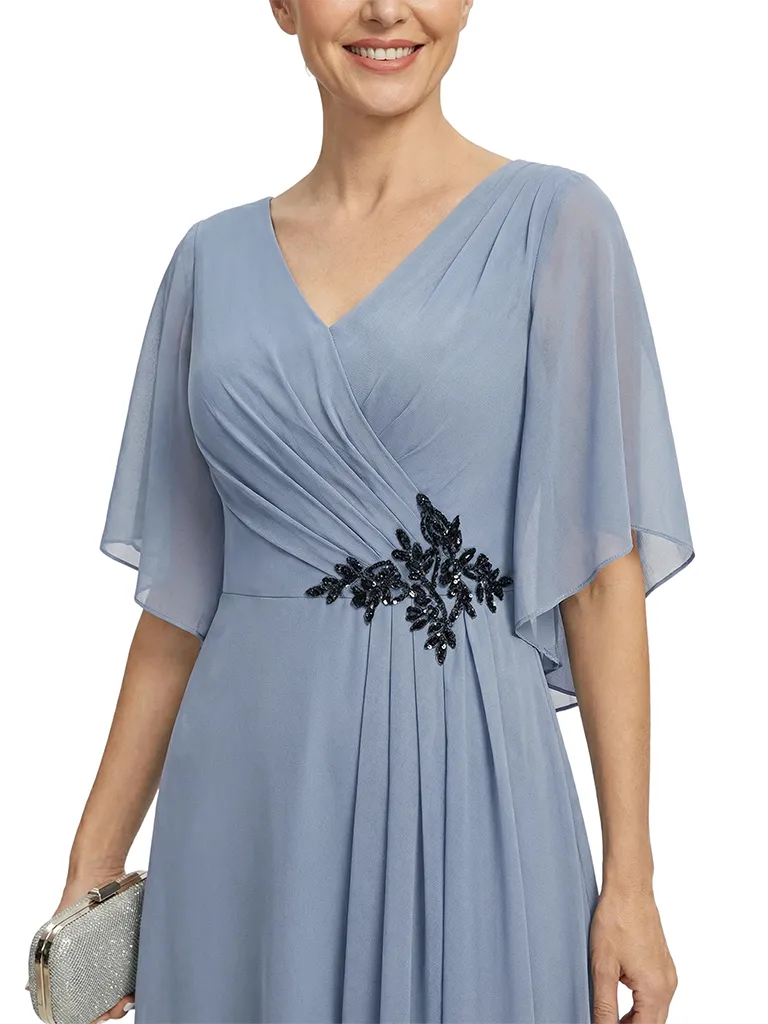 ChicSew V-Neck Flutter Sleeve Beaded Applique Chiffon Floor Length A-Line Mother of the Bride Dress sold by ChicSew product image thumbnail 2