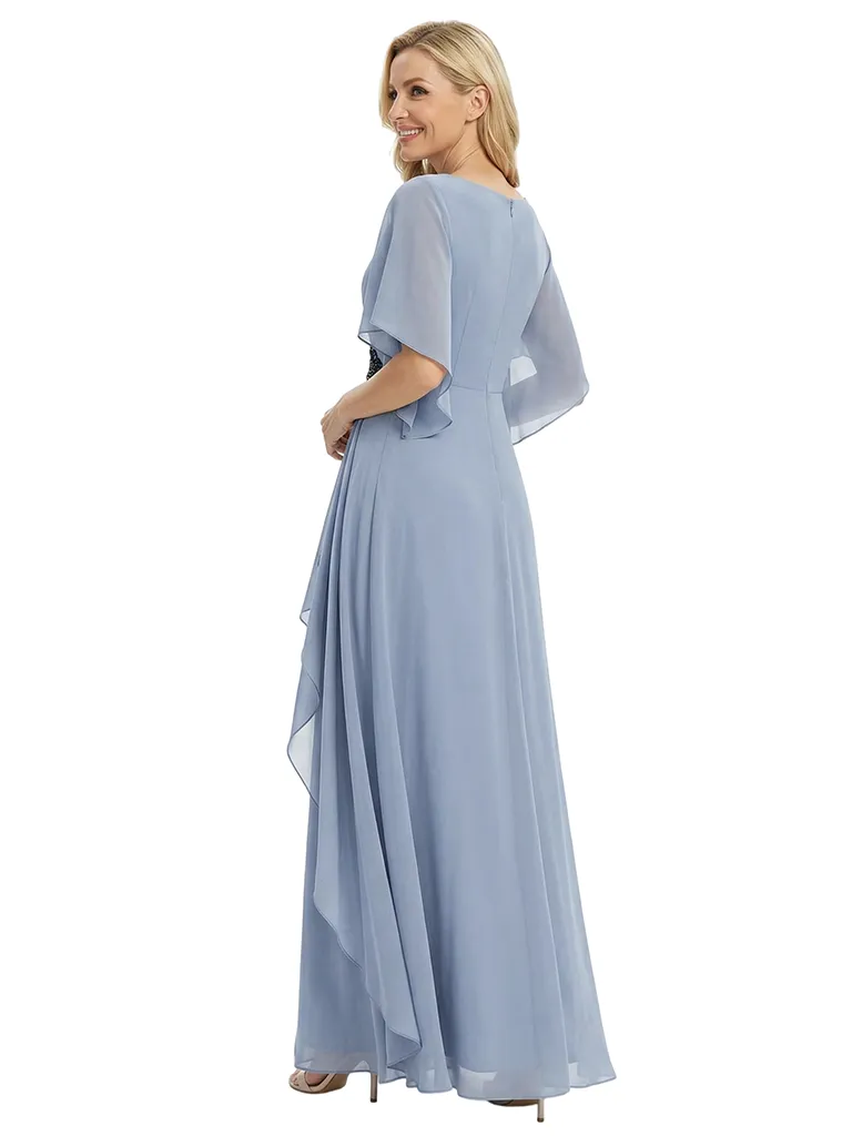 ChicSew V-Neck Flutter Sleeve Beaded Applique Chiffon Floor Length A-Line Mother of the Bride Dress sold by ChicSew product image thumbnail 3