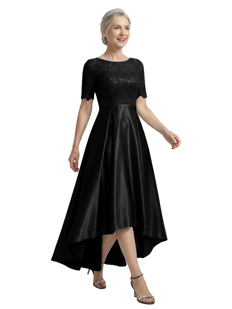 ChicSew Bateau Neck Short Sleeve Lace Top Satin High Low Mother of the Bride Dress sold by ChicSew product image thumbnail 4