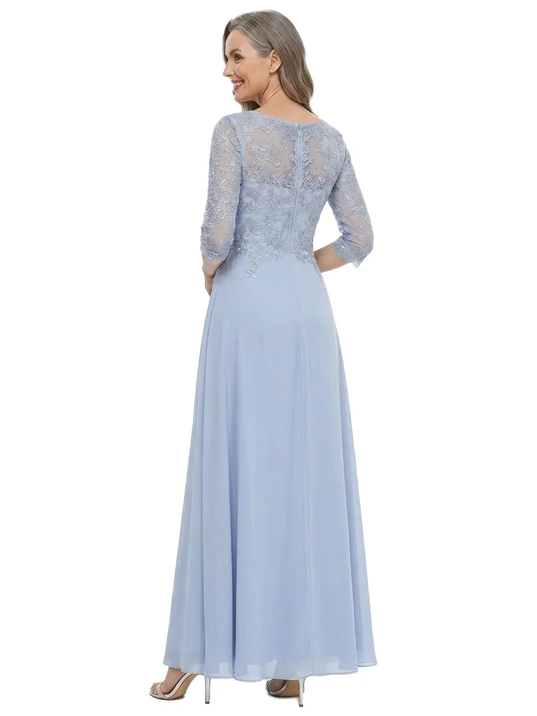 ChicSew Bateau Neck 3/4 Sleeve Lace Applique Chiffon Ankle Length Mother of the Bride Dress sold by ChicSew product image thumbnail 3
