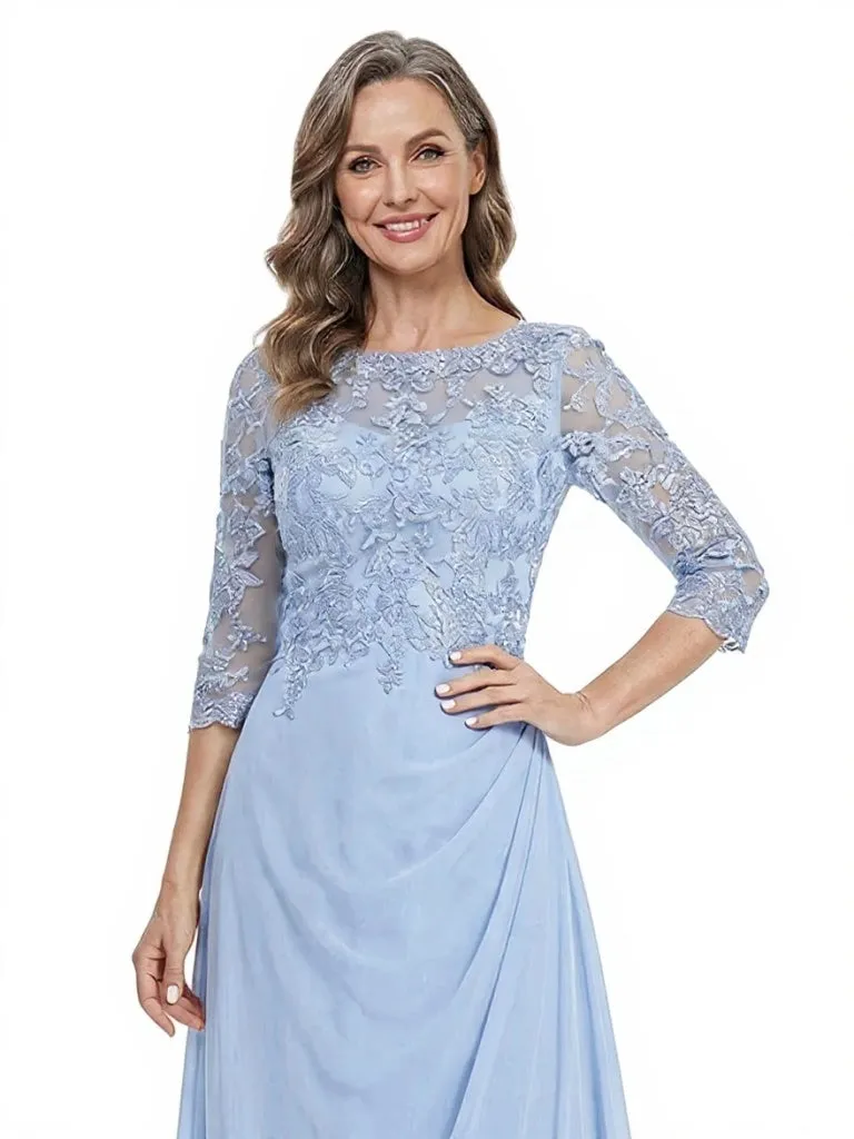 ChicSew Bateau Neck 3/4 Sleeve Lace Applique Chiffon Ankle Length Mother of the Bride Dress sold by ChicSew product image thumbnail 2