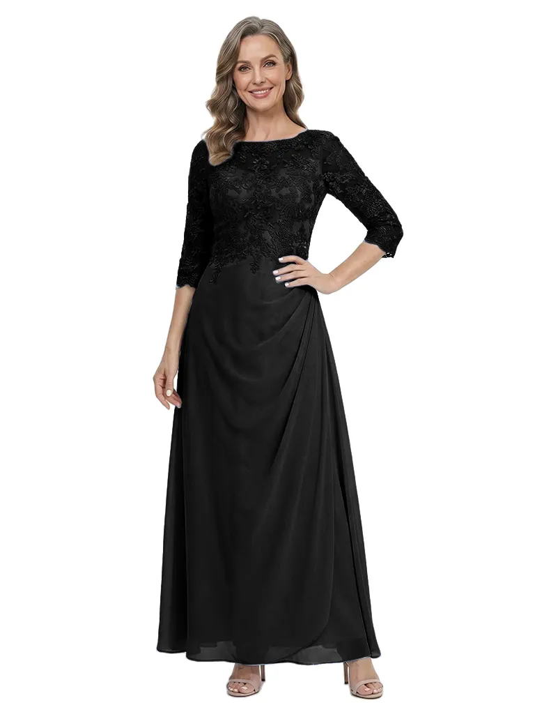 ChicSew Bateau Neck 3/4 Sleeve Lace Applique Chiffon Ankle Length Mother of the Bride Dress sold by ChicSew product image thumbnail 4
