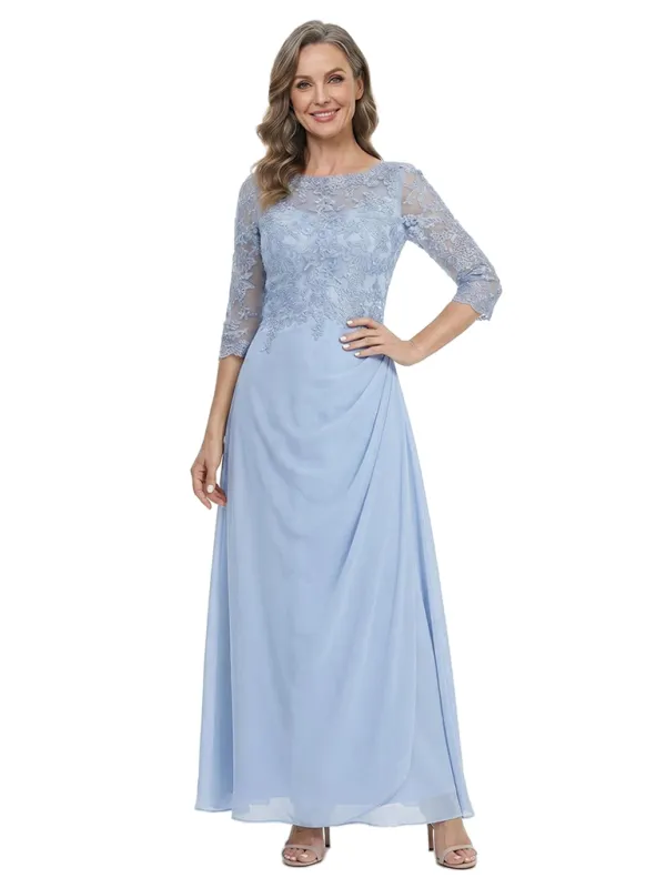ChicSew Bateau Neck 3/4 Sleeve Lace Applique Chiffon Ankle Length Mother of the Bride Dress made by ChicSew