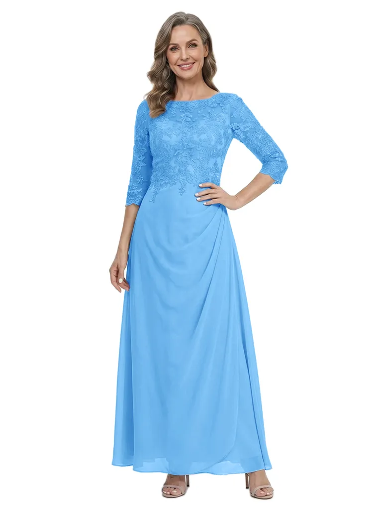ChicSew Bateau Neck 3/4 Sleeve Lace Applique Chiffon Ankle Length Mother of the Bride Dress sold by ChicSew product image thumbnail 5