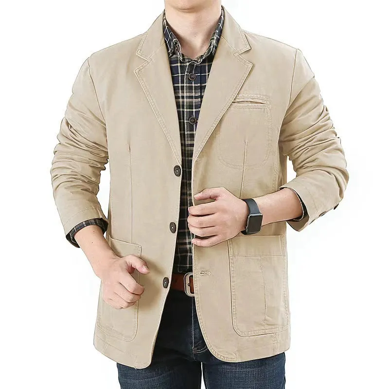 LIght Khaki Denim Suit Men's Casual Plus Size Jacket made by ChicSew