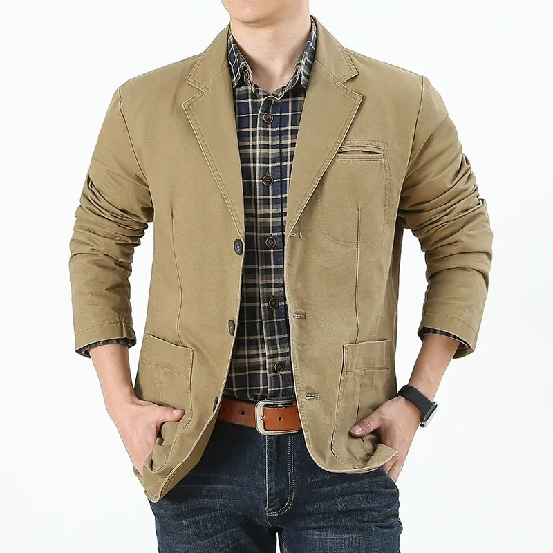 Khaki Denim Suit Men's Casual Plus Size Jacket made by ChicSew