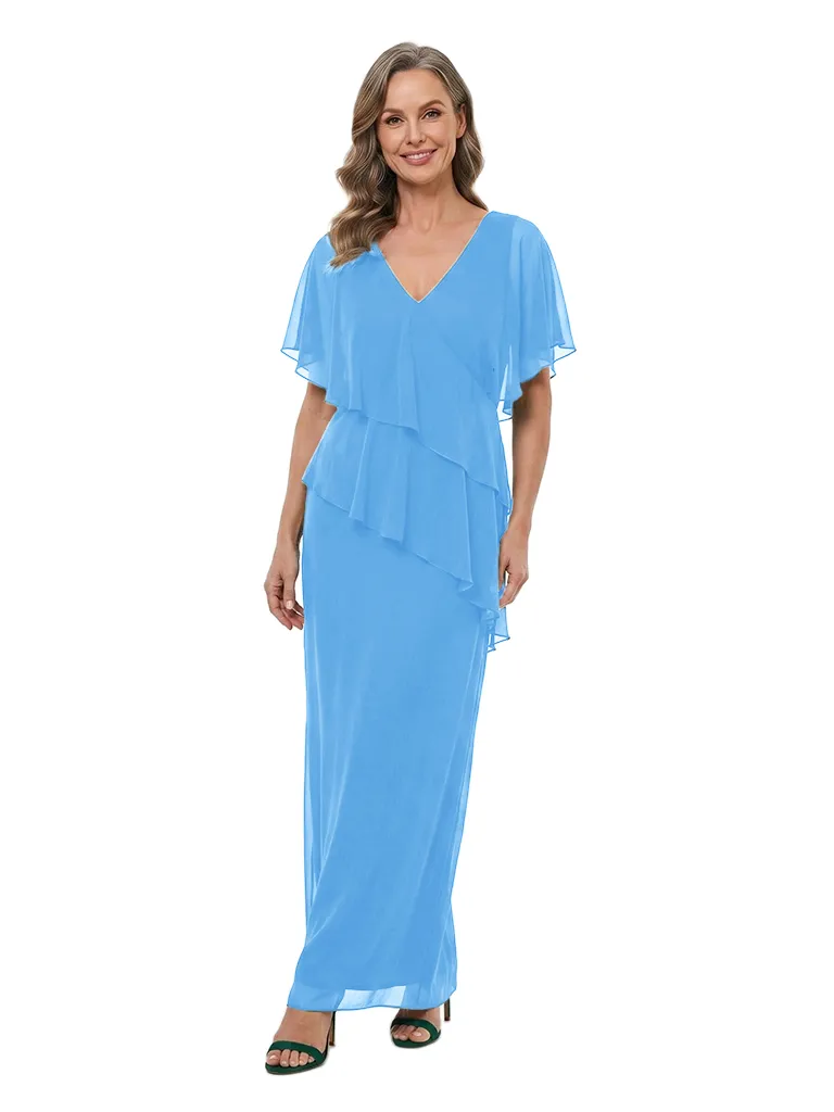 ChicSew V-Neck Flutter Sleeve Chiffon Tiered Ruffle Ankle Length Mother of the Bride Dress sold by ChicSew product image thumbnail 5