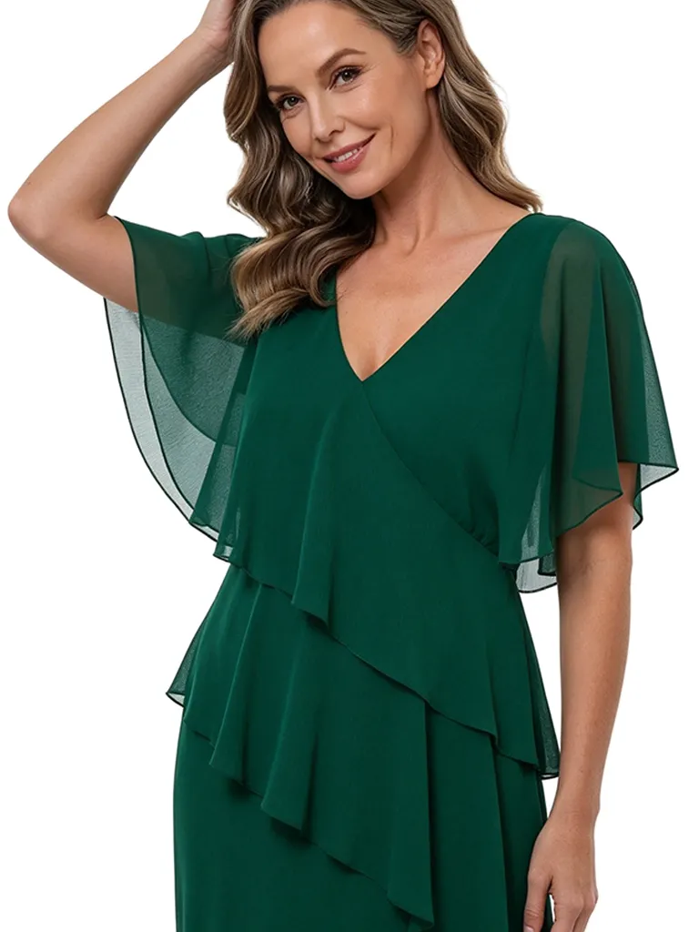 ChicSew V-Neck Flutter Sleeve Chiffon Tiered Ruffle Ankle Length Mother of the Bride Dress sold by ChicSew product image thumbnail 2