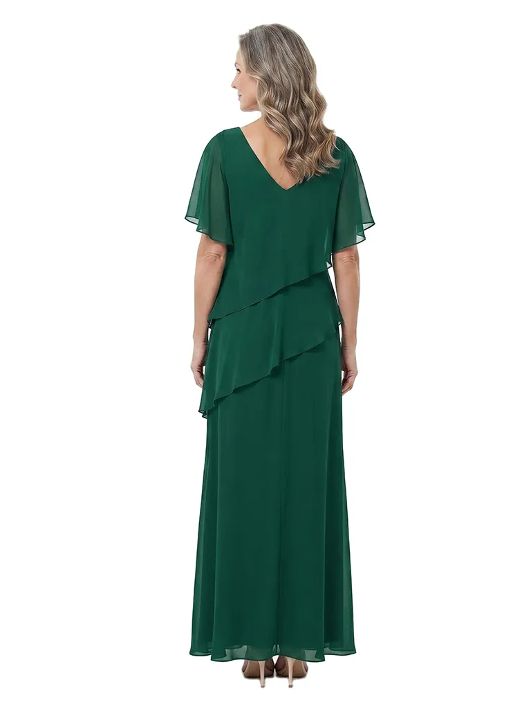 ChicSew V-Neck Flutter Sleeve Chiffon Tiered Ruffle Ankle Length Mother of the Bride Dress sold by ChicSew product image thumbnail 3