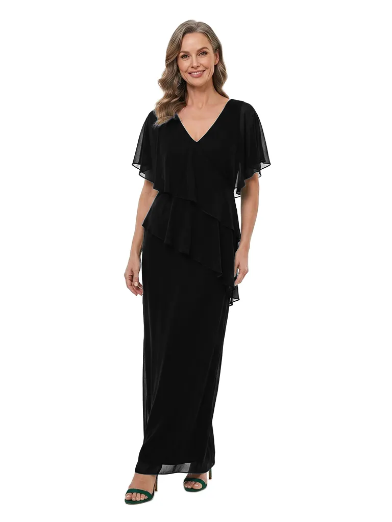 ChicSew V-Neck Flutter Sleeve Chiffon Tiered Ruffle Ankle Length Mother of the Bride Dress sold by ChicSew product image thumbnail 4