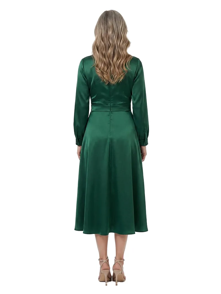 ChicSew V-Neck Long Sleeve Satin A-Line Tea Length Mother of the Bride Dress sold by ChicSew product image thumbnail 3