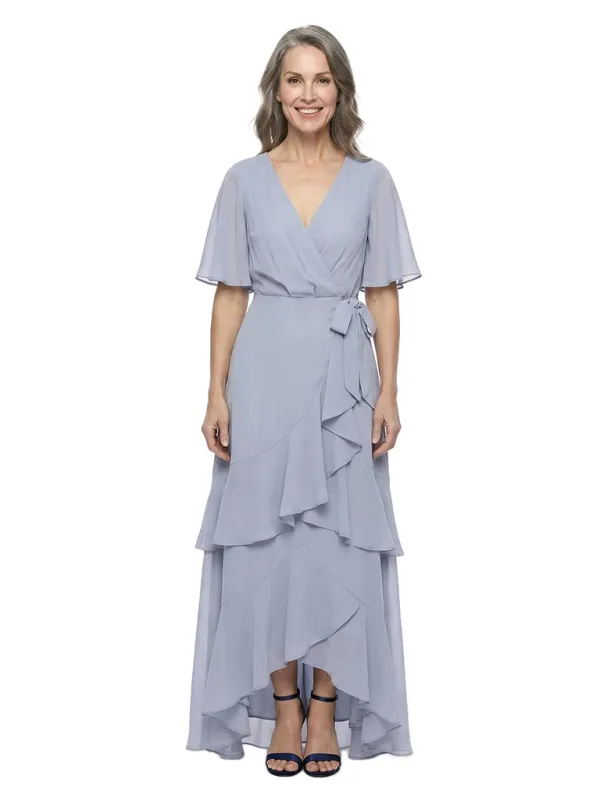 ChicSew V-Neck Flutter Sleeve Chiffon High Low Mother of the Bride Dress With Tiered Ruffle made by ChicSew