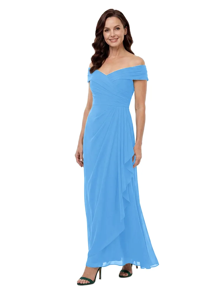 ChicSew Off The Shoulder Ruched Chiffon Floor Length A-Line Mother of the Bride Dress With Ruffle sold by ChicSew product image thumbnail 5