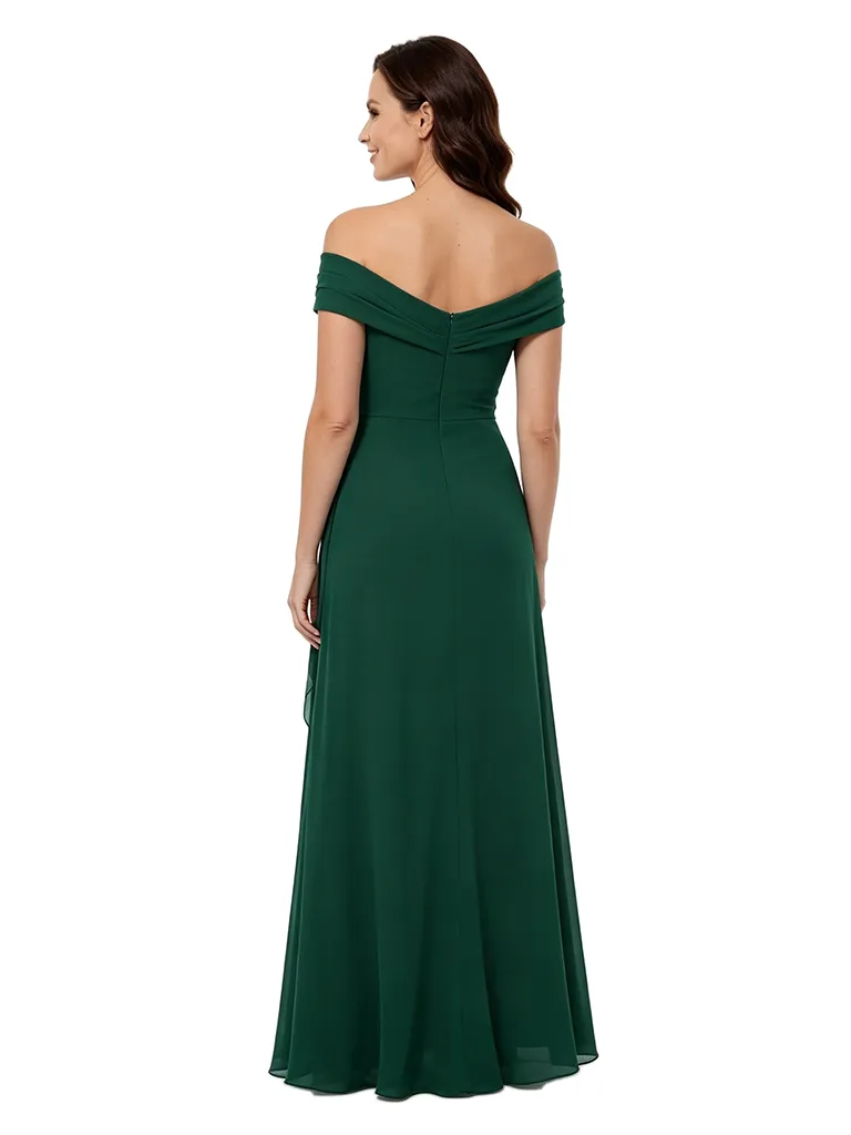 ChicSew Off The Shoulder Ruched Chiffon Floor Length A-Line Mother of the Bride Dress With Ruffle sold by ChicSew product image thumbnail 3