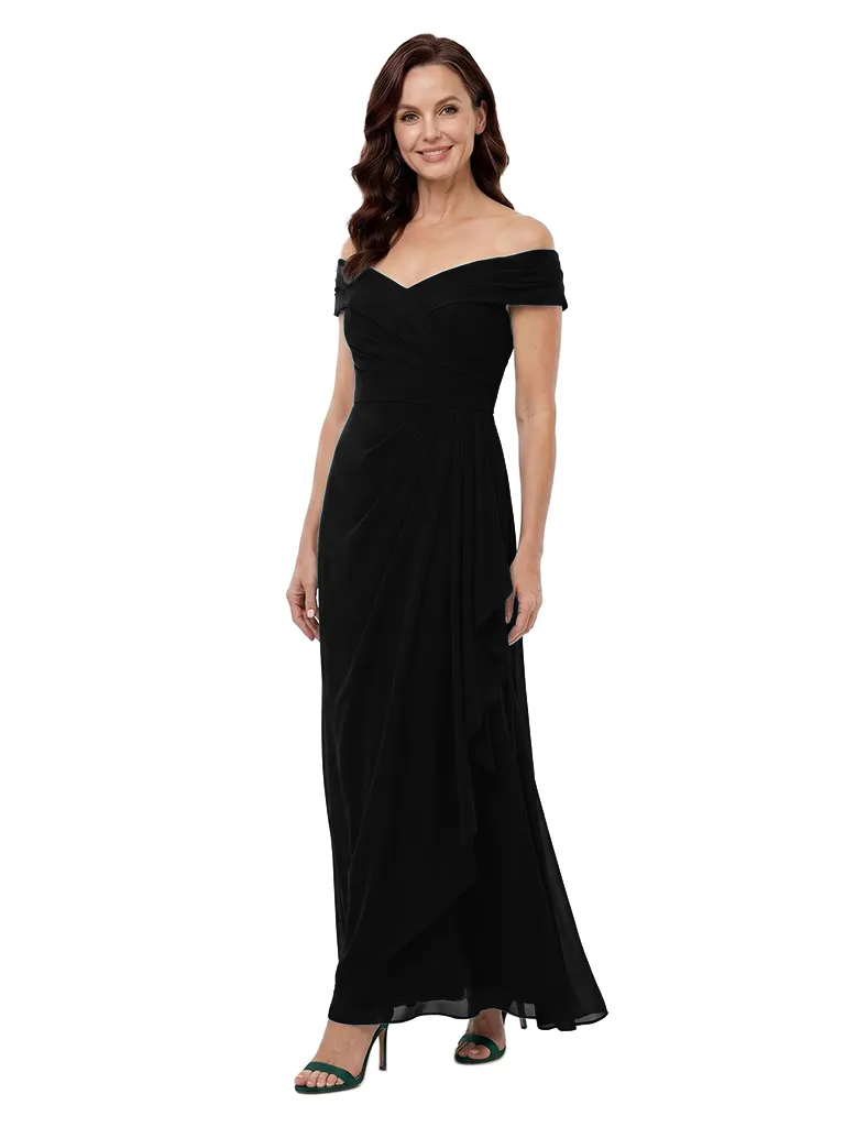 ChicSew Off The Shoulder Ruched Chiffon Floor Length A-Line Mother of the Bride Dress With Ruffle sold by ChicSew product image thumbnail 4