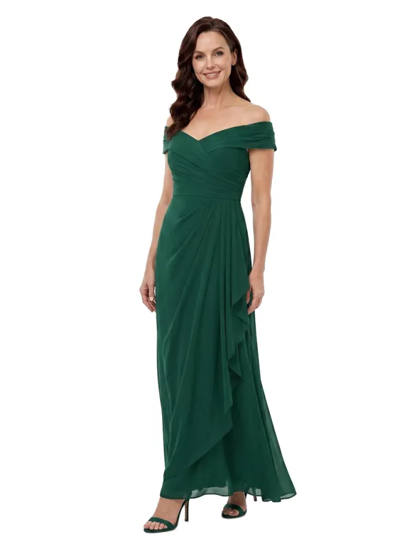 ChicSew Off The Shoulder Ruched Chiffon Floor Length A-Line Mother of the Bride Dress With Ruffle made by ChicSew