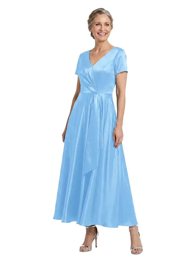 ChicSew V-Neck Short Sleeve Satin A-Line Long Mother of the Bride Dress sold by ChicSew product image thumbnail 5