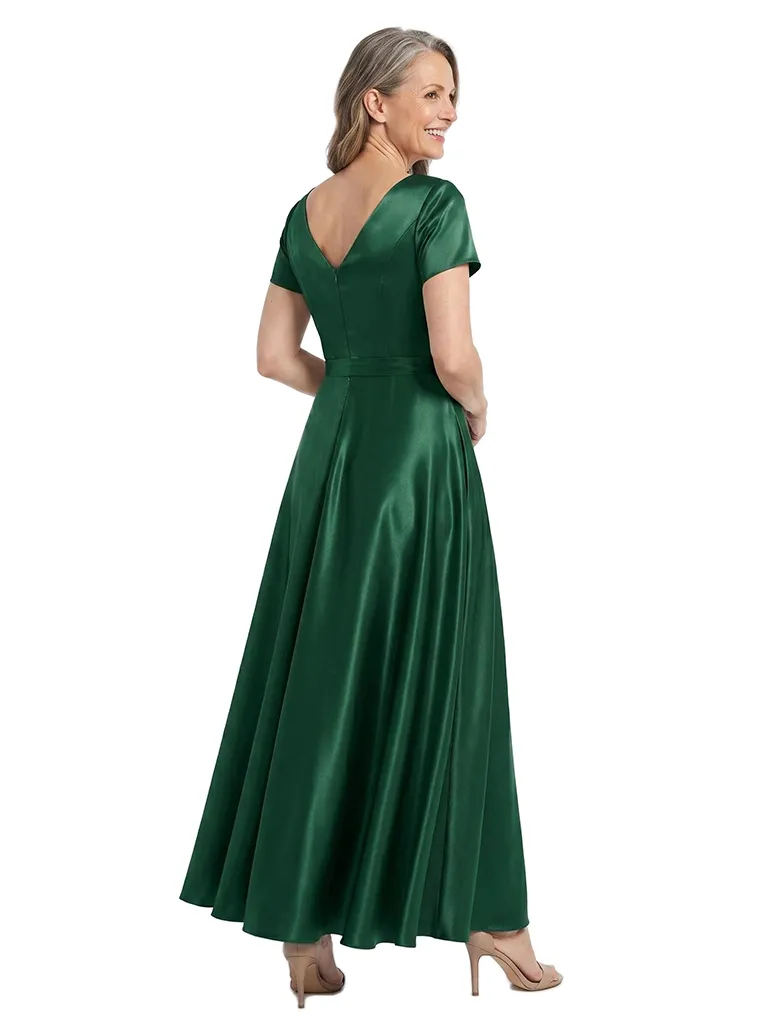 ChicSew V-Neck Short Sleeve Satin A-Line Long Mother of the Bride Dress sold by ChicSew product image thumbnail 3