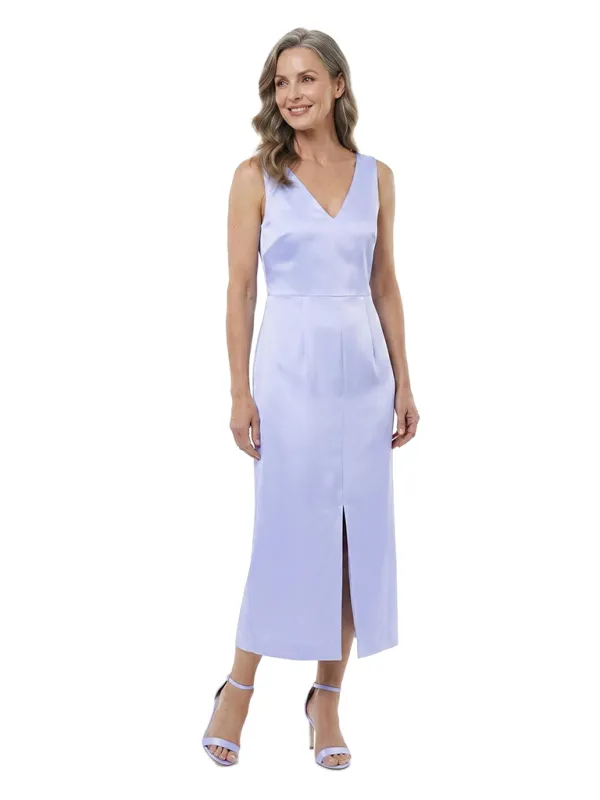 ChicSew Classy Satin Sheath Mother Of The Bride Dresses V-Neck Sleeveless Midi Gown With Slit made by ChicSew