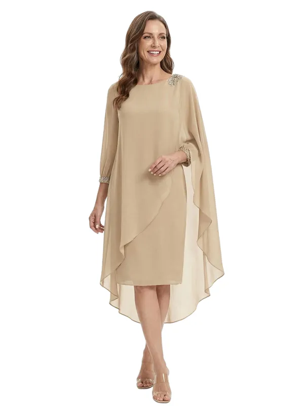 ChicSew Sheath 3/4 Sleeves Rhinestone Chiffon Knee-Length Mother Of The Bride Dress made by ChicSew