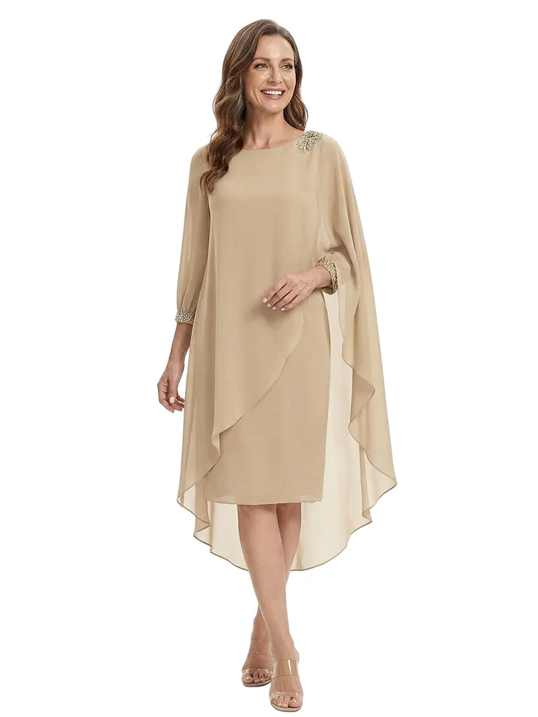 ChicSew Sheath 3/4 Sleeves Rhinestone Chiffon Knee-Length Mother Of The Bride Dress sold by ChicSew