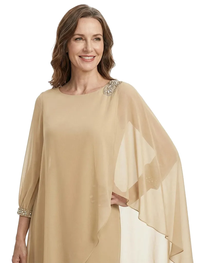 ChicSew Sheath 3/4 Sleeves Rhinestone Chiffon Knee-Length Mother Of The Bride Dress sold by ChicSew product image thumbnail 2