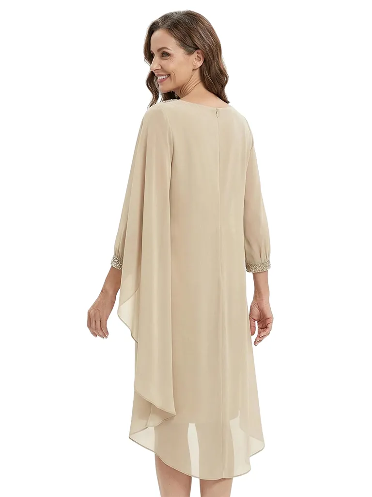 ChicSew Sheath 3/4 Sleeves Rhinestone Chiffon Knee-Length Mother Of The Bride Dress sold by ChicSew product image thumbnail 3