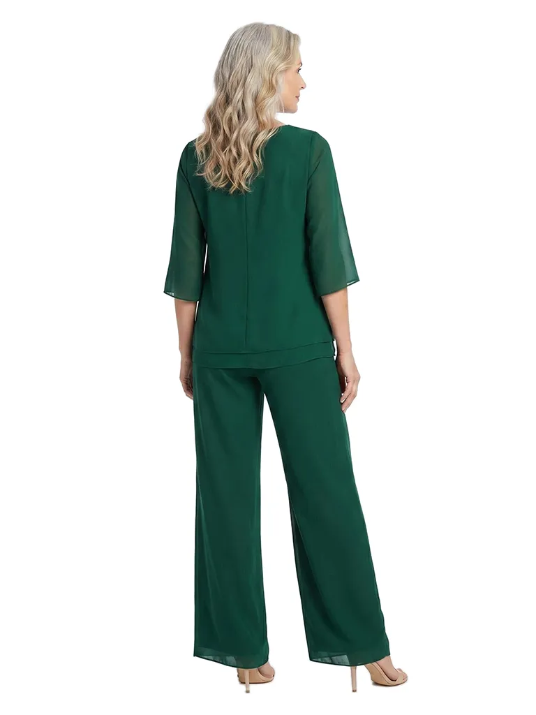 ChicSew Scoop 3/4 Sleeve Chiffon Two-Piece Mother of the Bride Pant Suit sold by ChicSew product image thumbnail 3