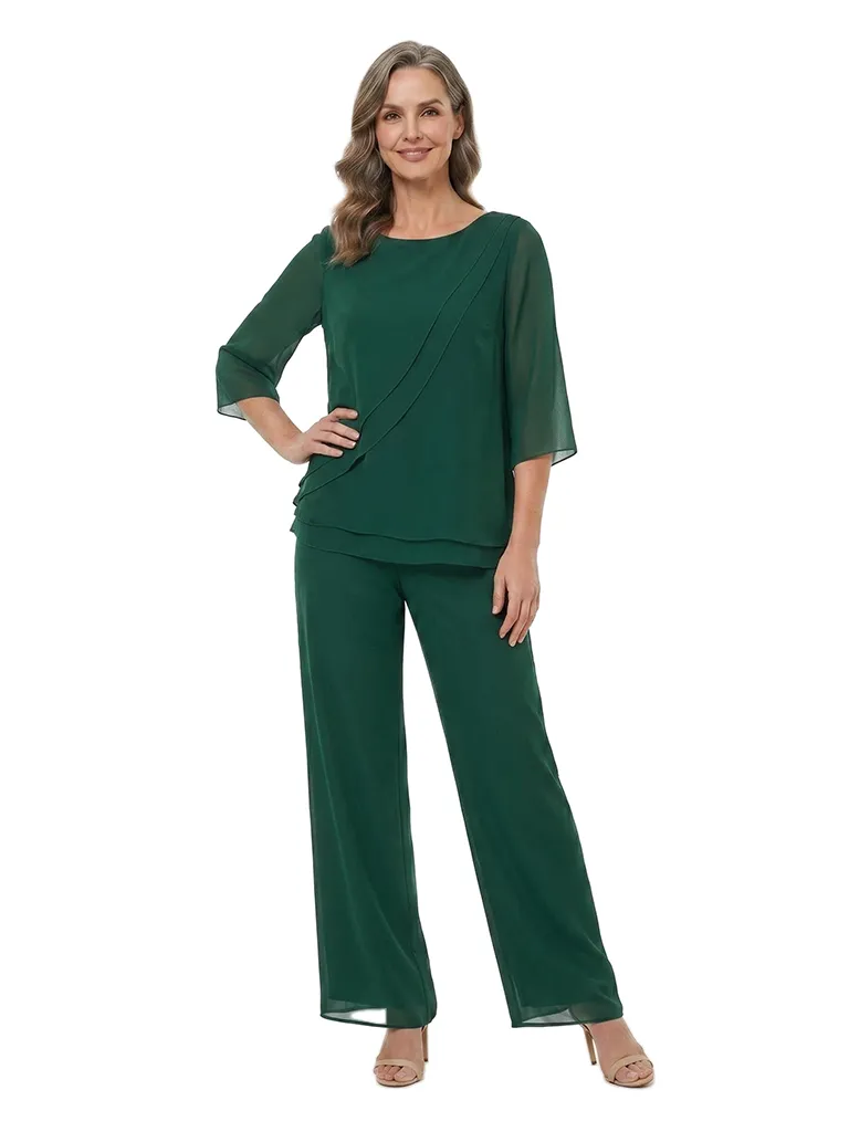 ChicSew Scoop 3/4 Sleeve Chiffon Two-Piece Mother of the Bride Pant Suit sold by ChicSew