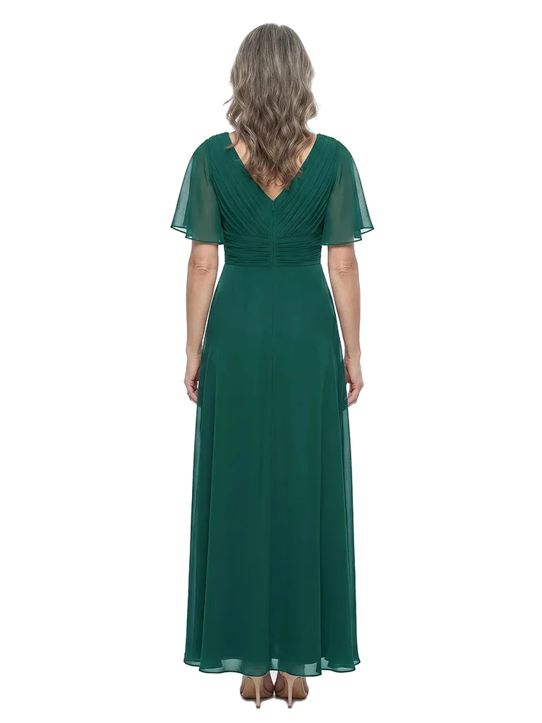 ChicSew V-Neck Flutter Sleeve Pleated Chiffon Ankle Length A-Line Mother of the Bride Dress sold by ChicSew product image thumbnail 3