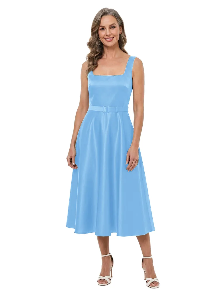 ChicSew Square Sleeveless Belted Satin Midi A-Line Mother of the Bride Dress sold by ChicSew product image thumbnail 5
