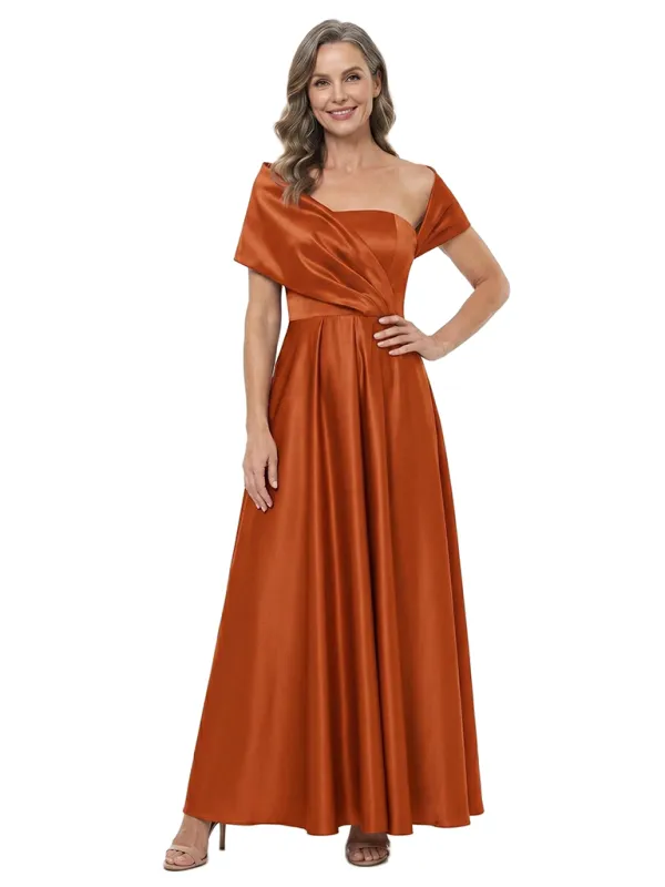 ChicSew Cape Sleeves Straight Across Satin Floor-Length A-Line Mother of the Bride Dress made by ChicSew