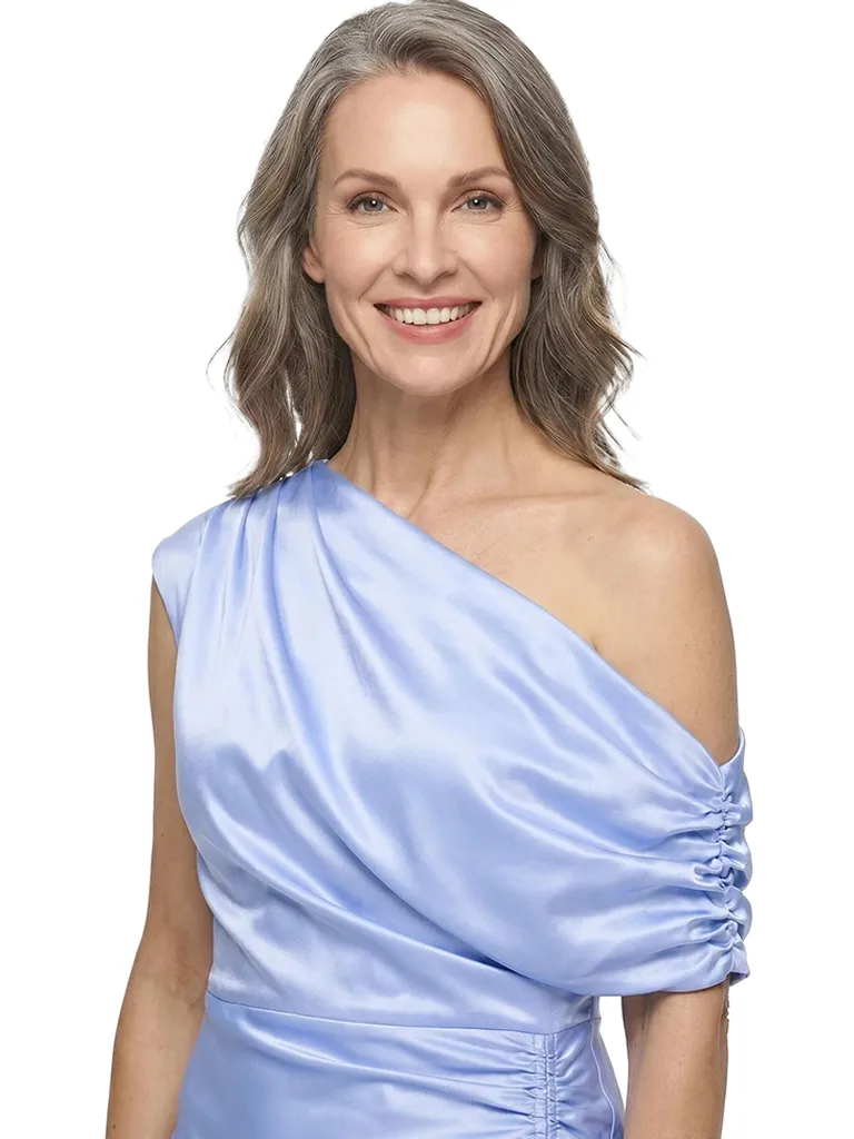 ChicSew Modern Asymmetrical Neck Ruched Satin Mother Of The Bride Dress In Elegant Midi Length sold by ChicSew product image thumbnail 2
