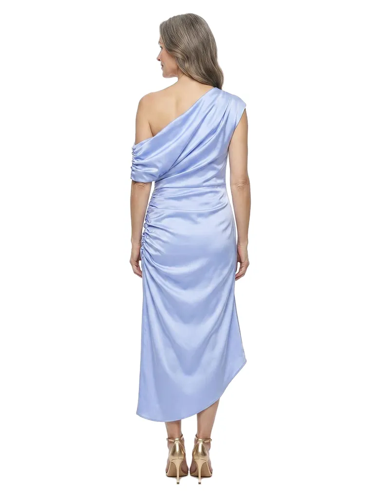 ChicSew Modern Asymmetrical Neck Ruched Satin Mother Of The Bride Dress In Elegant Midi Length sold by ChicSew product image thumbnail 3
