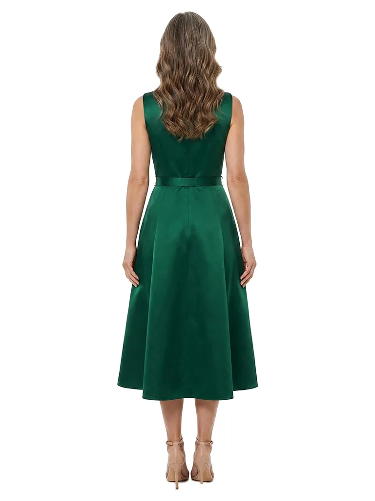 ChicSew V-Neck Sleeveless Belted Satin Tea Length A-Line Mother of the Bride Dress sold by ChicSew product image thumbnail 3