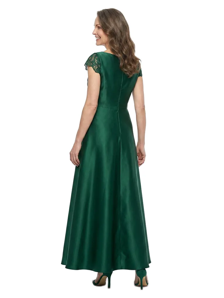 ChicSew V-Neck Short Sleeve Lace Applique Satin Floor Length A-Line Mother of the Bride Dress sold by ChicSew product image thumbnail 3