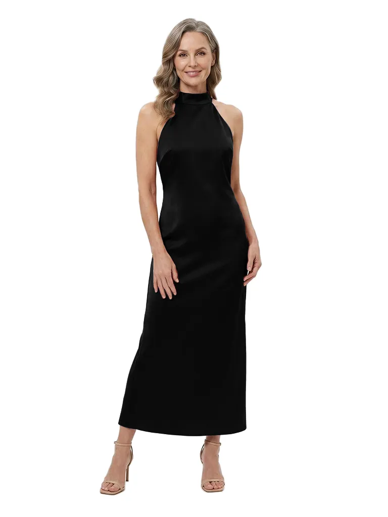 ChicSew Halter Sleeveless Satin Tea Length Sheath Mother of the Bride Dress sold by ChicSew product image thumbnail 4