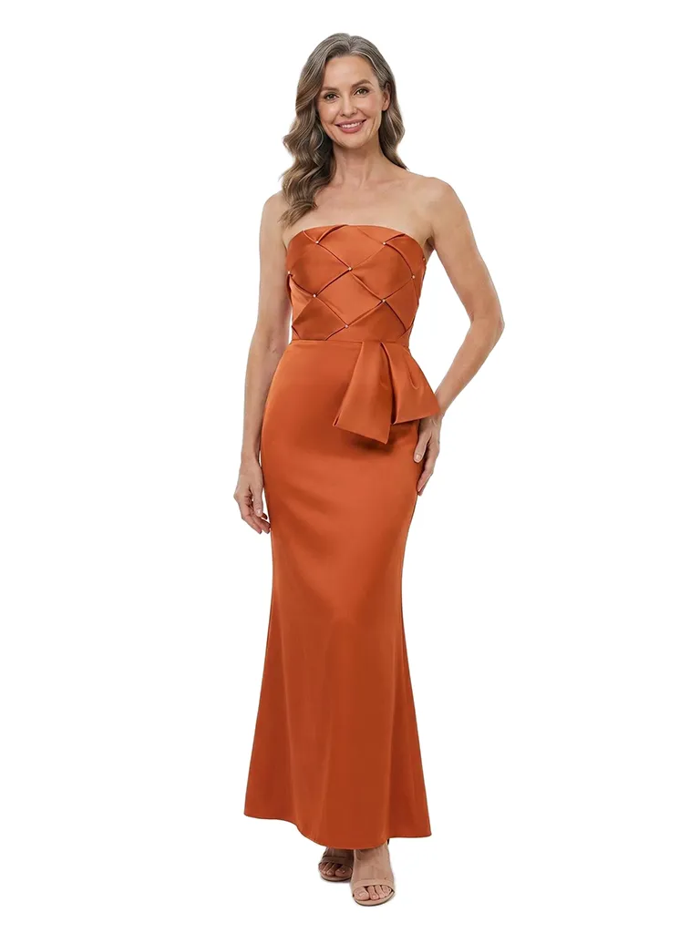 ChicSew Straight Across Mermaid Ruffle Satin Floor-Length Mother of the Bride Dress sold by ChicSew