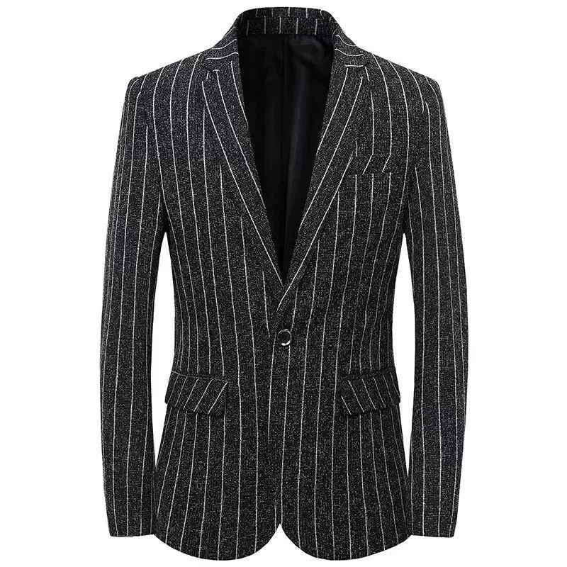 Black Casual Collar Coat Jacket Slim Button Small Suit Strips Single Jacket made by ChicSew