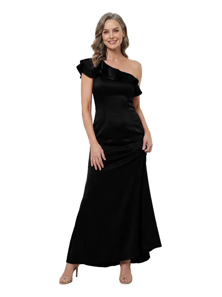 ChicSew One Shoulder Ruffle Satin Ankle Length Mermaid Mother of the Bride Dress sold by ChicSew product image thumbnail 4