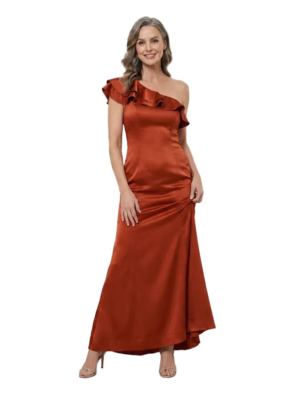 ChicSew One Shoulder Ruffle Satin Ankle Length Mermaid Mother of the Bride Dress made by ChicSew