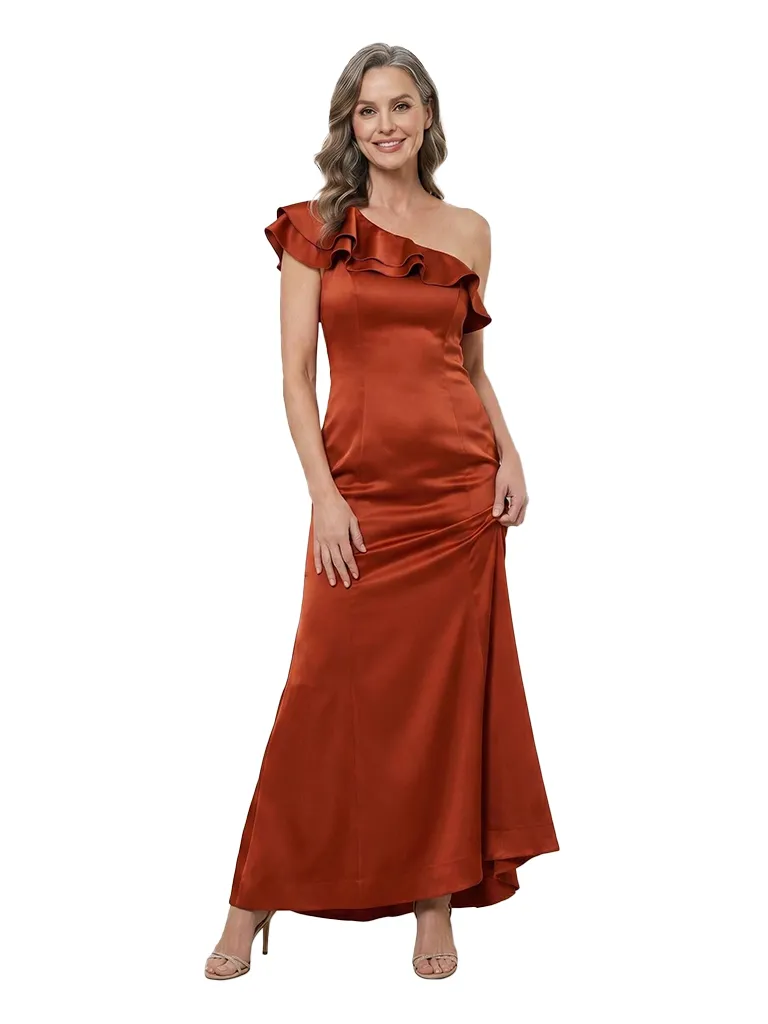 ChicSew One Shoulder Ruffle Satin Ankle Length Mermaid Mother of the Bride Dress sold by ChicSew
