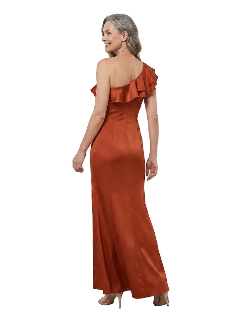 ChicSew One Shoulder Ruffle Satin Ankle Length Mermaid Mother of the Bride Dress sold by ChicSew product image thumbnail 3