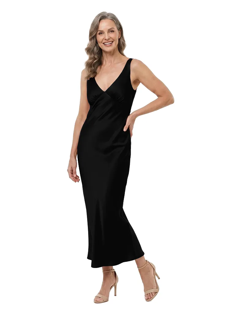 ChicSew V-Neck Sleeveless Satin Tea-Length Sheath Mother of the Bride Dress sold by ChicSew product image thumbnail 4