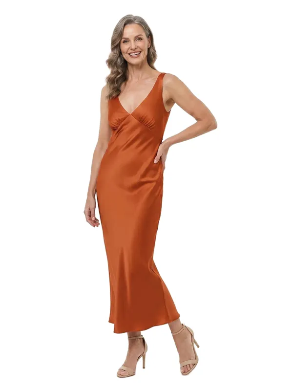 ChicSew V-Neck Sleeveless Satin Tea-Length Sheath Mother of the Bride Dress made by ChicSew