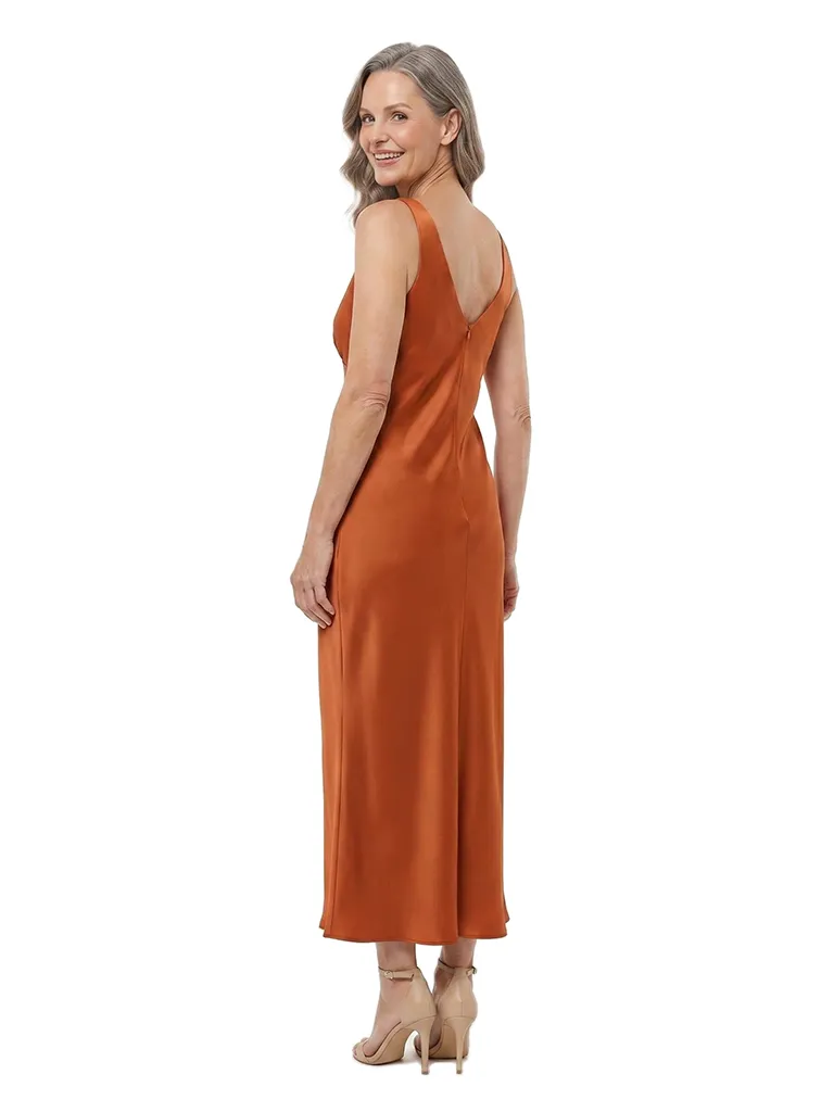 ChicSew V-Neck Sleeveless Satin Tea-Length Sheath Mother of the Bride Dress sold by ChicSew product image thumbnail 3